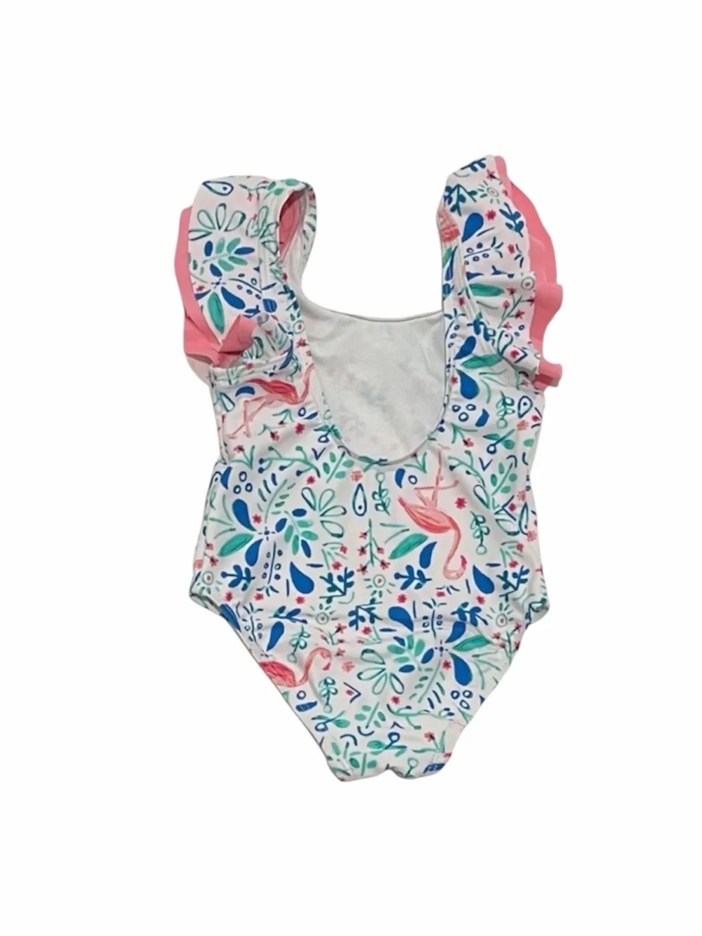 Girls Pink Flamingo Print Ruffle One-Piece Swimsuit